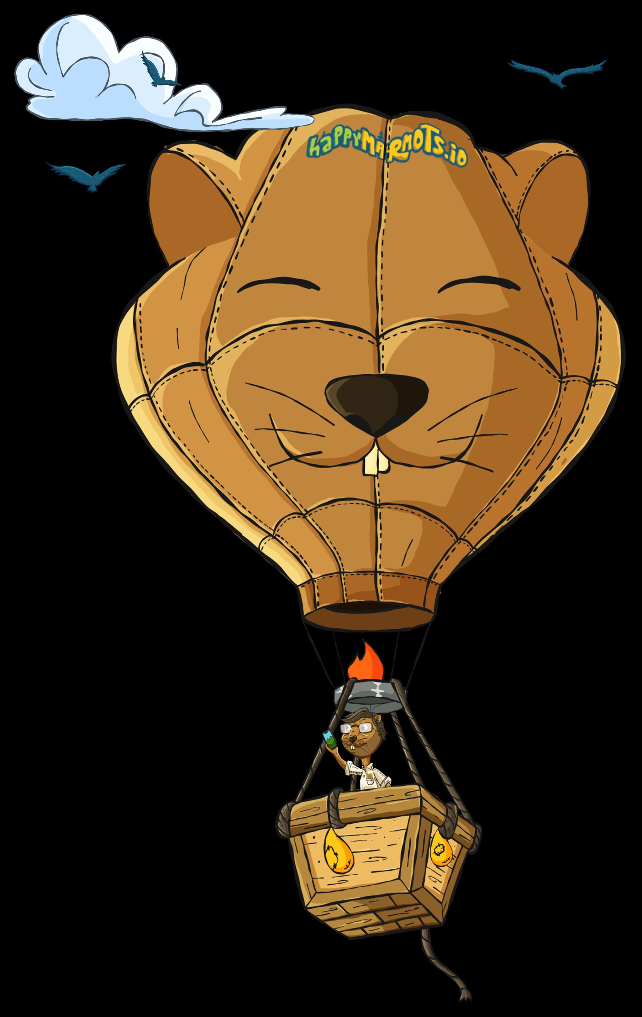Marmot in a hot air balloon